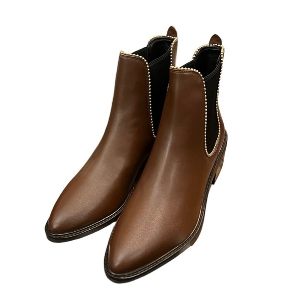 COACH Bowery Leather Beadchain Chelsea Brown Walnut Booties Size 6 - Picture 5 of 10